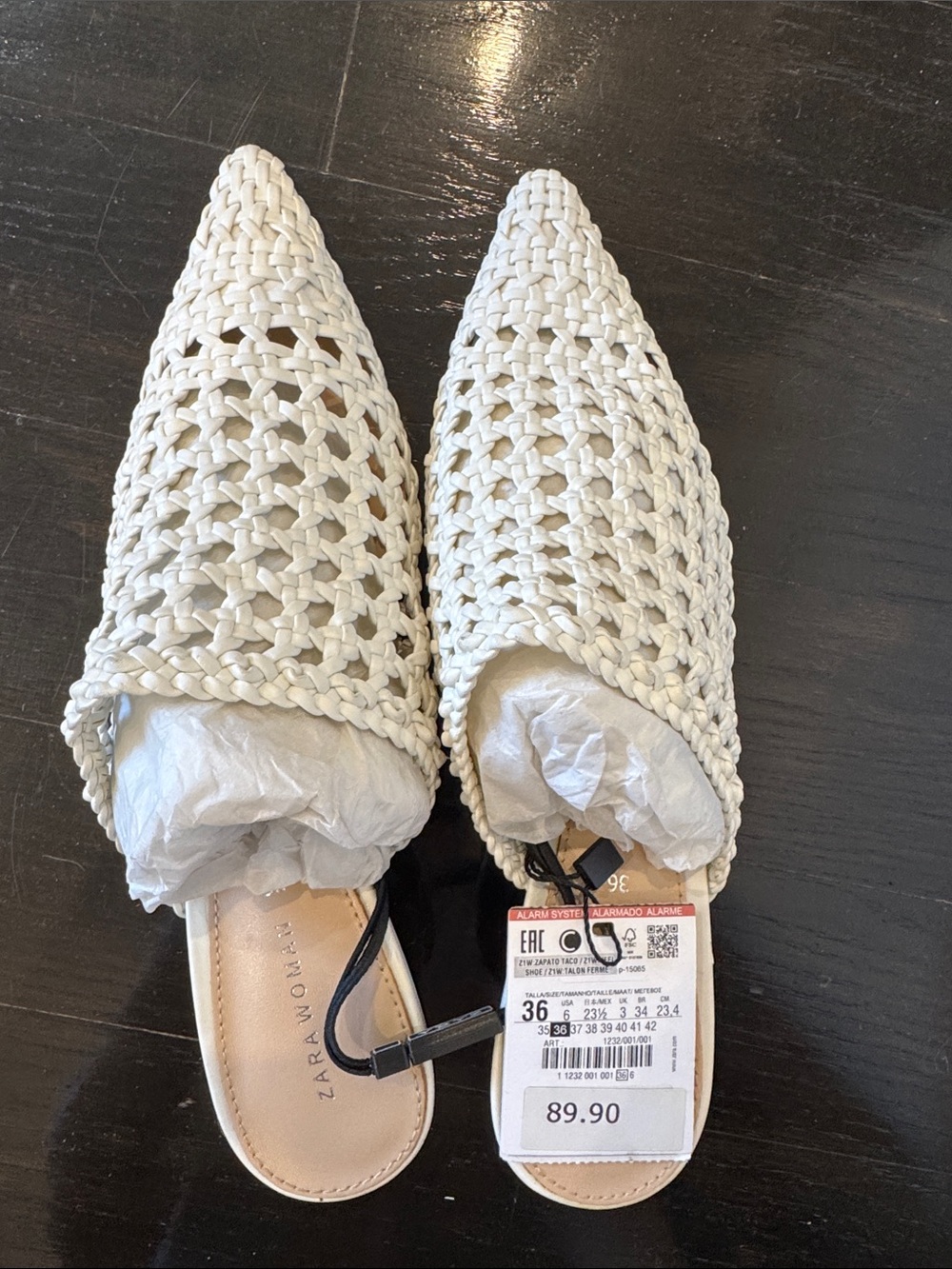 Zara Off-White Braided Pointed Mules